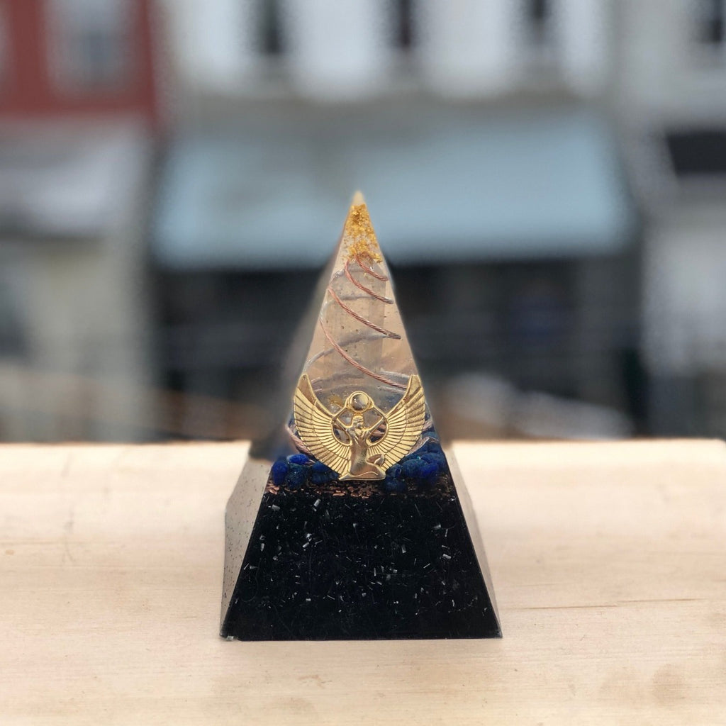 Orgonite Nubian style pyramid with the goddess isis for emf protection